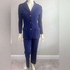 Navy blue with red pinstripe pantsuit